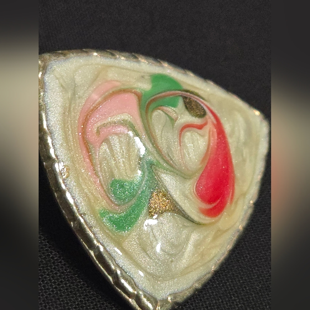 Vintage 1980s Triangle Enamel Swirl Statement Earrings - Picture 3 of 4